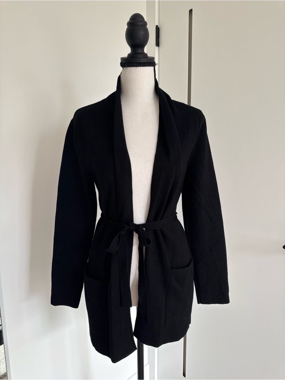 Babaton Black Knit Cardigan with Waist Tie - Picture 4 of 5